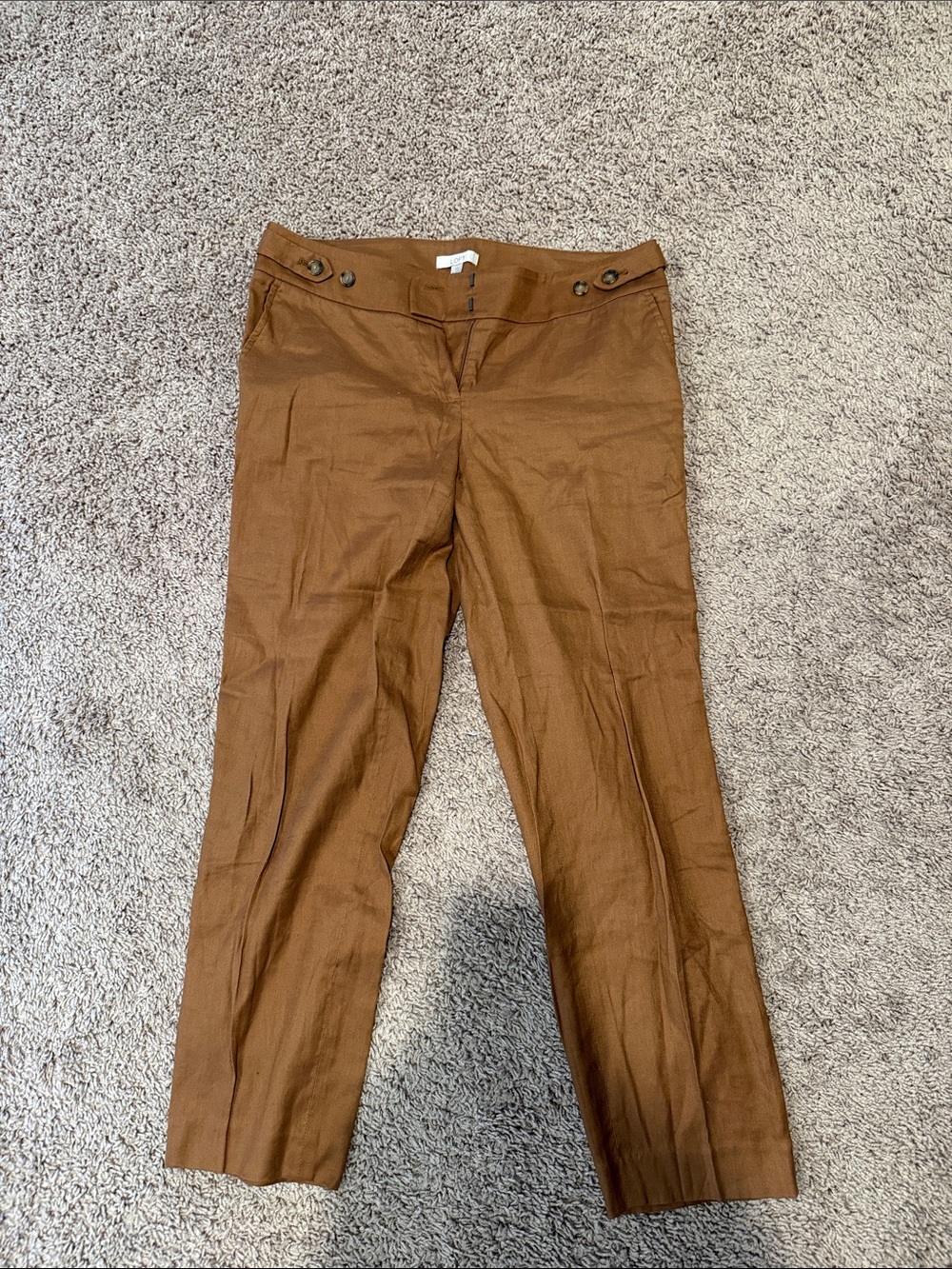LOFT Brown Women's Linen-Blend Trousers